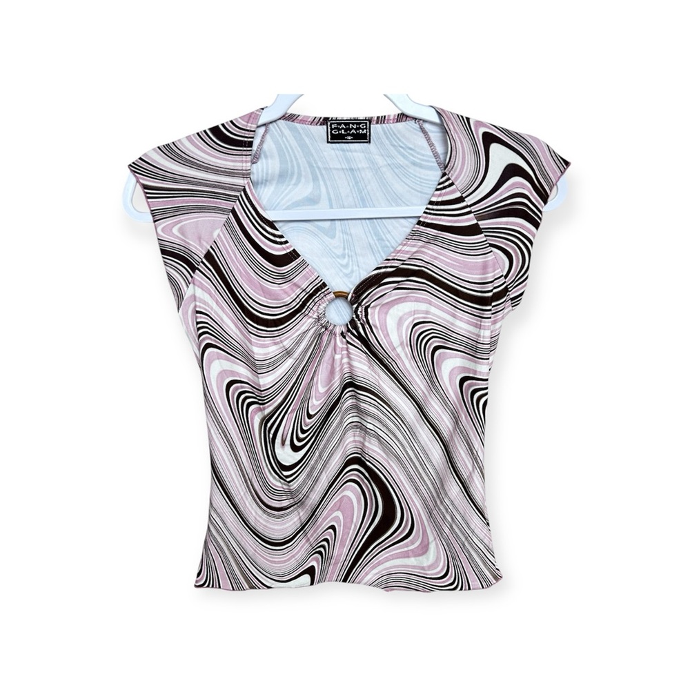 Y2K FANG Women's Swirl Pattern Top Pink and Brown